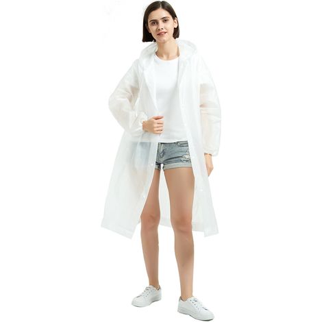 Poncho de pluie adulte imperméable EVA épais réutilisable léger avec capuche, imperméable blanc pour voyage extérieur (1/5)