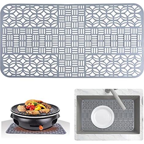 Tapis d'évier en silicone, protecteurs d'évier pour évier de cuisine, tapis antidérapant résistant à la chaleur pour fond d'évier de ferme en acier inoxydable (66 x 35,1 cm) (1/5)