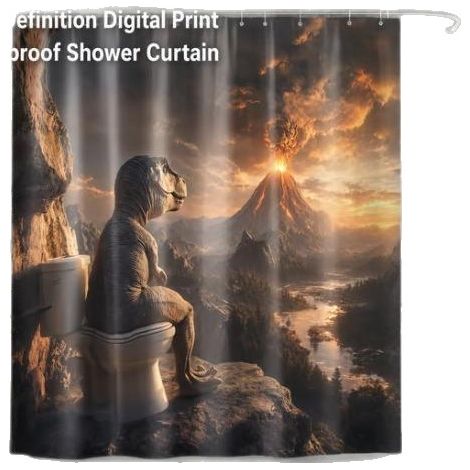 New toilet/shower curtain with a comical dinosaur abstract art style fabric curtain - 120x180cm -