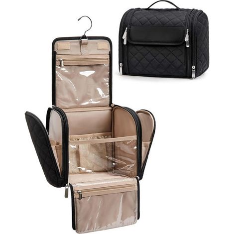 Toilettas - Organizer Suspendu Cosmetique - Etanche Polyester - 3 Compartiments Transparentes - Pour Voyage Bureau Gym Maison - Noir (1/5)