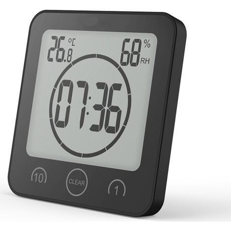 Réveil de salle de bain à ventouse Baldr Spot, vente directe d'usine, appareil de mesure de la température et de l'humidité pour la maison (noir) (1/5)