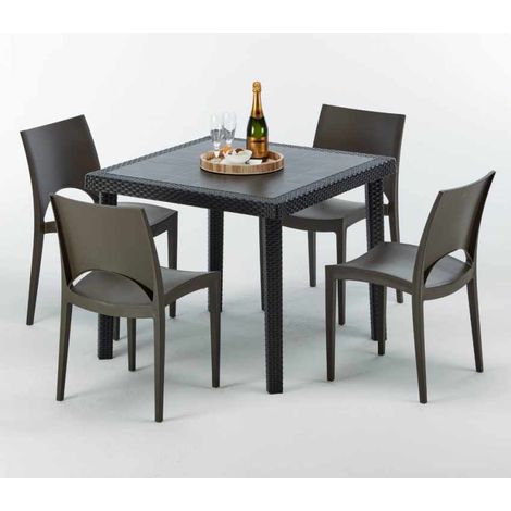Schwarz Quadratisch Tisch und 4 Stühle Farbiges Polypropylen-Außenmastenset Grand Soleil Paris Passion - Braun