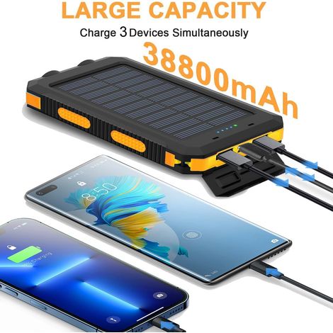 Batterie externe solaire 30000 mAh – USB-C charge rapide, double LED – 3 sorties – Pour camping, randonnée, urgence (1/4)