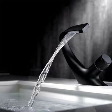 Robinet Lavabo Noir-Mitigeur de Salle de Bain-Robinet Cascade pour Vasque Solide-Robinetterie de Super Qualité(Noir)A (1/3)
