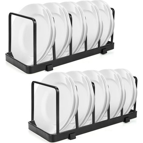 Noir Lot de 2 étagères à assiettes Egoutoire Vaisselle Cuisine Porte, Planche à Découper et égouttoir support à couverts peu encombrant Organisateur (1/5)