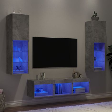 Muebles TV pared con LED 5 pzas madera ingeniería gris hormigón vidaXL (1/5)