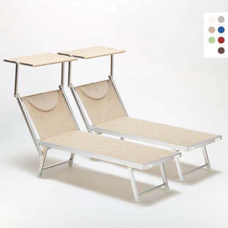 2er Set Liegestühle Strandliegen Sonnenliegen aus Aluminum Santorini - Beige