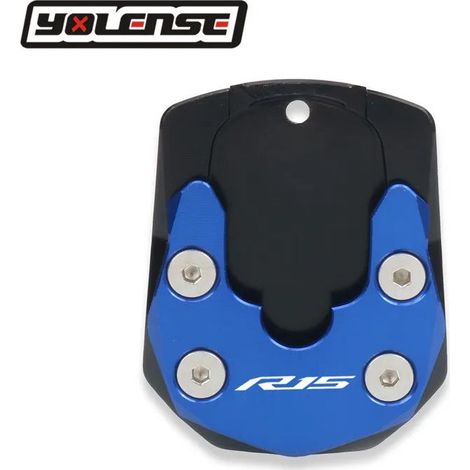 (Bleu) Compatible avec YAMAHA YZF-R15 YZFR15 YZF R15 V3/V4 17-23 Moto Béquille latérale CNC Extension de béquille Plaque de support Agrandissement maxpower (1/4)