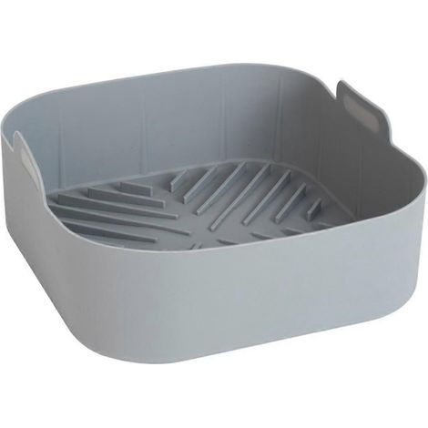Wiederverwendbarer Silikonkorb für Heißluftfritteuse, Backofen-Backblech, Pizza, Pommes frites und Hähnchen, leicht zu reinigende graue Innenauskleidung (1/5)