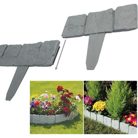 Lot de 30 pièces clôture imitation pierre pour jardin, barrière en PP pliable et modulable, bordure de pelouse et délimitation de jardin (1/3)