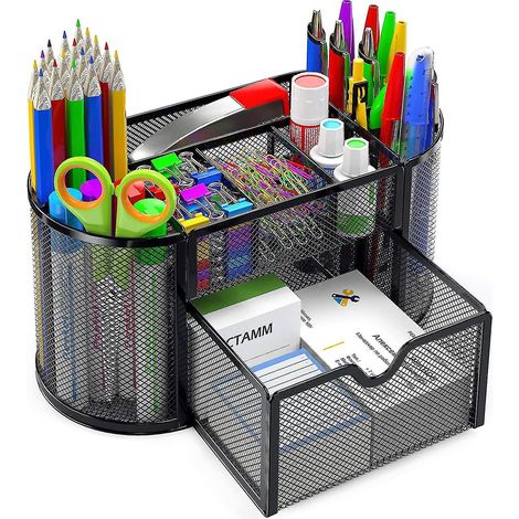 Schreibtisch-Organizer, Schreibtisch-Organizer aus Netzgewebe mit Stifthalter, 8 Fächer und 1 Schublade, Büroartikel-Organizer, für Zuhause, Büro, Schule, Klassenzimmer, Werkstatt