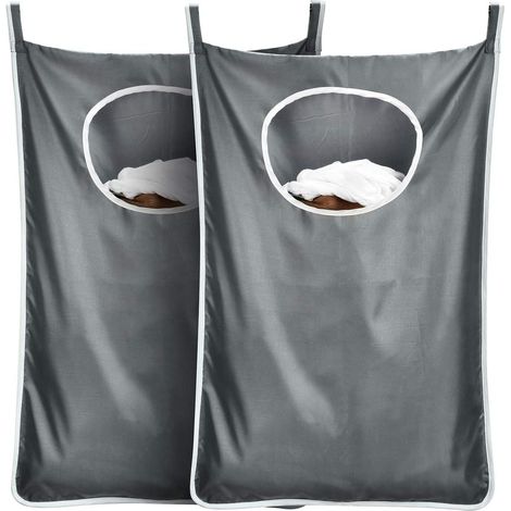 (Lot de 2) (Très grand) Panier à linge suspendu avec crochets en acier inoxydable peu encombrants et fermeture éclair derrière la porte (1/5)