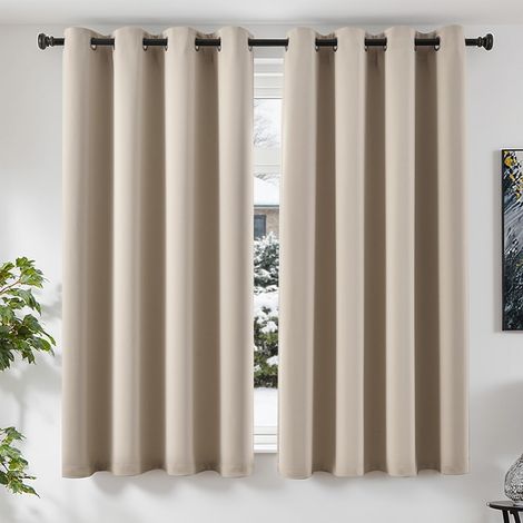 Lot de 2 Rideau Occultant Thermique Isolant 175H x 140L cm,Beige (1/5)