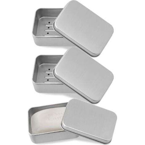 Aluminum soap dish, 3 soap holders with removable drainer, metal box for home or travel