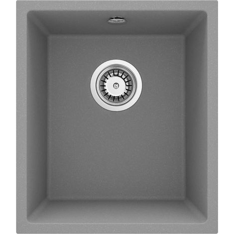 Lavello cucina sottopensile in granito con 1 vasca 38x44 cm grigio metallizzato - Aelo
