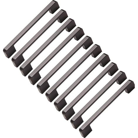 10 maniglie per mobili, interasse fori 224 mm - Maniglie nere per ante della cucina, maniglie a barra, maniglie nere per cucina, 224 mm (1/5)