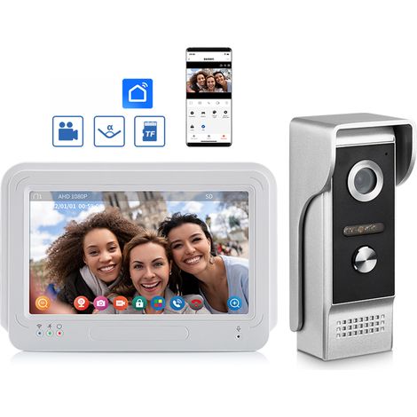 Visiophone WiFi 1080p Avec Écran Tactile 7 Pouces Caméra Infrarouge Vision Nocturne Compatible Serrure Électrique (1/5)