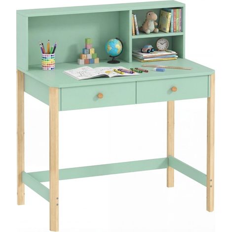 Bureau d'étude enfant vert 90×52×105 cm avec tiroirs et étagères de rangement, adapté aux enfants de 5 à 12 ans (1/5)