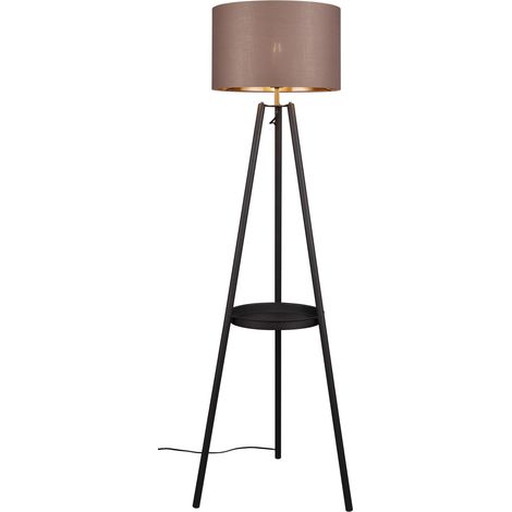 Lampadaire, métal noir mat, abat-jour taupe/doré, excl. 1x E27 (1/5)
