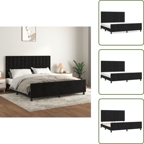 Bettgestell mit Kopfteil Schwarz 180x200 cm Samt - Samtbettwäsche - Bettsofa - Boxspringbett - Doppelbett - Hochbett (1/5)