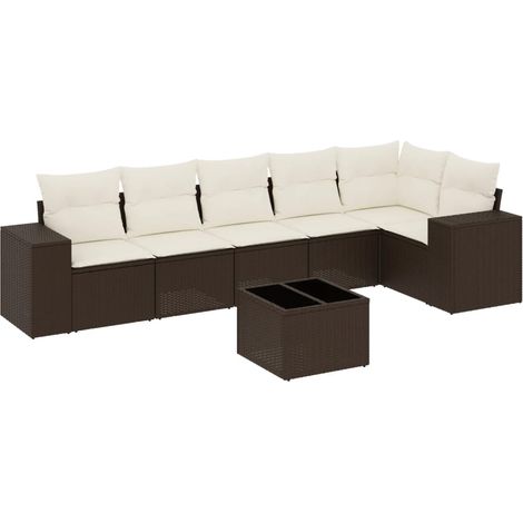 Maison Exclusive - Salon de jardin avec coussins 7 pcs marron résine tressée (1/3)