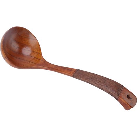 Cuillère de Cuisine Japonaise en Bois avec Long Manche Courbé pour Soupe et Préparations