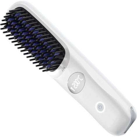 Wiederaufladbare Keramikhaarbürste, kabelloser Betrieb, schnelle Aufheizzeit, geeignet für alle Haartypen (weiß). (1/5)