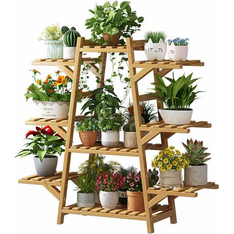 Porte plantes en bamboo 9 niveaux – Dimensions 95x87x23cm – Capacité 30kg – Support pour pots de fleurs intérieur et extérieur