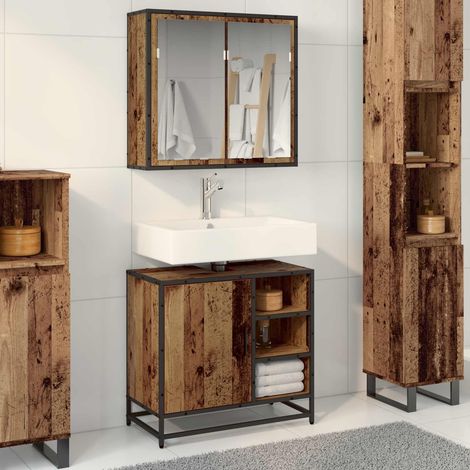vidaXL Badezimmermöbel-Set mit Regal 2 pcs Altholz Holzwerkstoff (1/5)