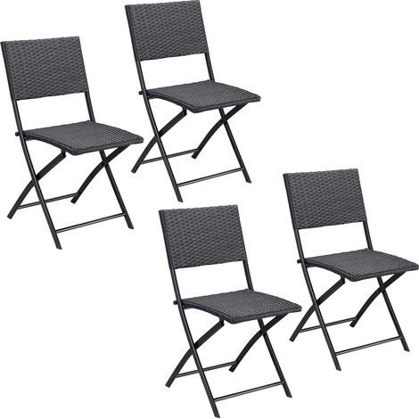 CASARIA® Rome Poly Rattan Folding Garden Chairs 2/4 Piece Set  Outdoor Patio Furniture  Foldable Balcony Terrace Camping Beach Bistro Conservatory Kitchen Seating  Black  4er Set Schwarz (de)