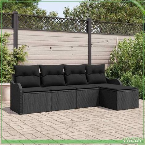 Canapé de jardin - FAFEICY - Modulaire - Rangement intégré - Noir - Polyrotin résistant UV (1/5)