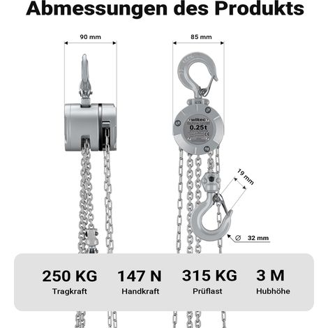 Wiltec Mini Hebelzug bis 6t Handkettenzug 1,5m Hubhöhe Kettenzug