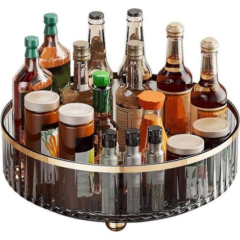 bac de rangement rond en plastique transparent rotatif pour placard, garde-manger, comptoir de cuisine ou réfrigérateur (1/5)