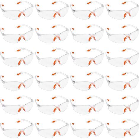 Lunettes de Protection Transparentes - Lot 24x Lunette de Protection Travail Bricolage Chantier Chimie Lycee - Surlunettes Verres Plastique Pont-de-Nez et Embouts Caoutchouc (1/4)