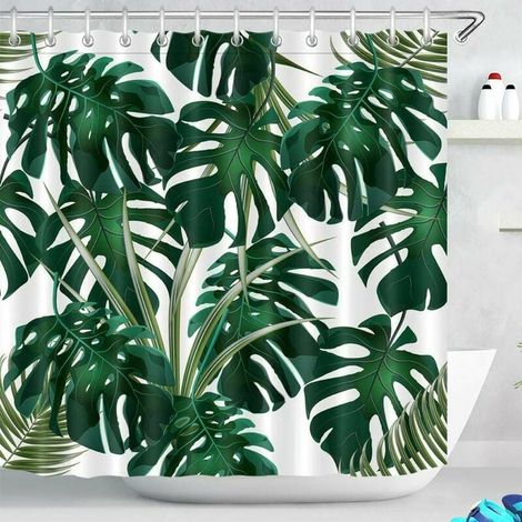 150180Cm Tenda da doccia verde scuro Monstera Leaves Impermeabile Anti muffa Tende da bagno in poliestere bianco (1/5)