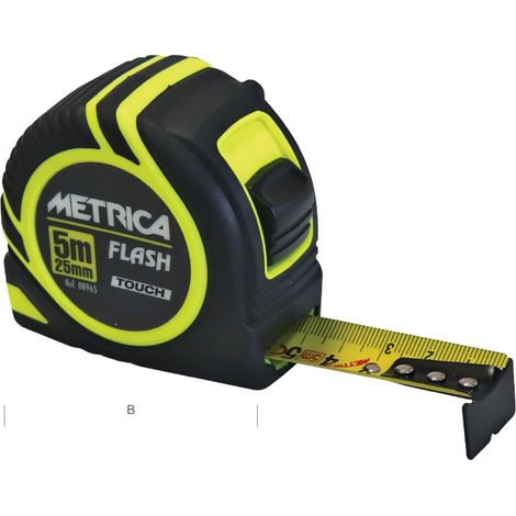 Metrica – Mètre ruban 5m – Boîtier ABS FLUO – Prise en main ergonomique – Résistant aux chocs – Pour mesures précises en intérieur et extérieur