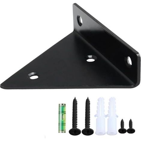 Lot de 2 supports d'étagère triangulaires robustes pour fixation d'angle, support de jonction noir pour salon, cuisine, balco (1/4)