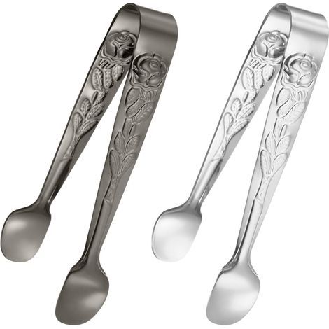 2-Pack Mini Pince De Service, 4.1 Pouce 304 Acier Inoxydable Mini Pince A Sucre Et Glace Pour Tea And Coffee Party, Petit Accessoire Metallique En Forme De U [Silver Tone, Black] (1/5)