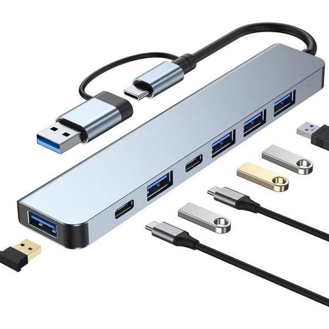 (Space Grau) USB-C 3.0 Hub, 7-in-1 Multiport-Typ-C-Hub-Adapter mit 1 USB 3.0/100W PD-Ladeanschluss und 4 USB 2.0-Anschlüssen (1/5)