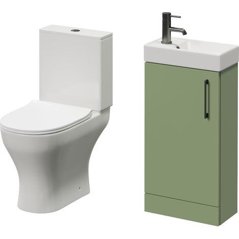 Napoli Cube Olive Green 400mm Single Door Vanity Unit and Jubilee Toilet Suite with Align Basin - 400mm - Gunmetal Grey 160mm Handle