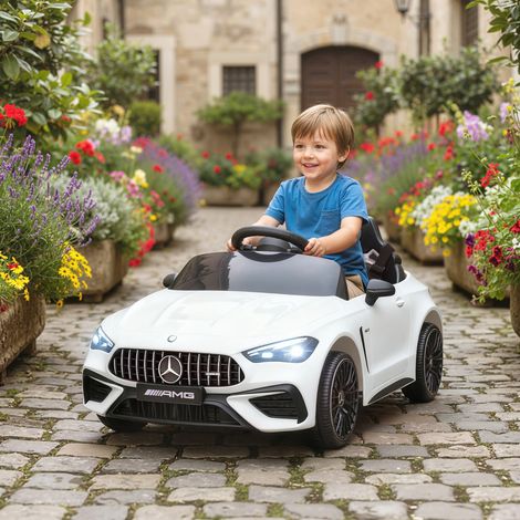 Voiture électrique pour enfants - télécommande - pour enfants de 3 à 6 ans - musique - blanc - moteurs 12V - lumières LED - design (1/4)