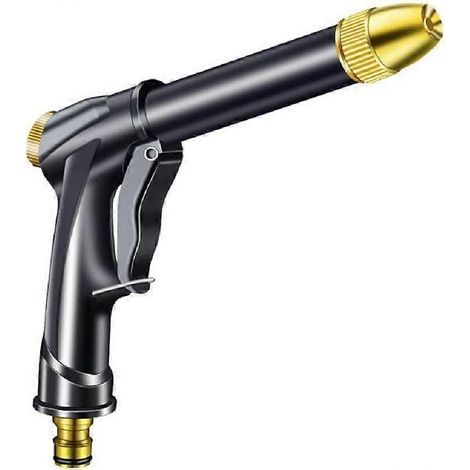 Pistolet à eau haute pression pour tuyau d'arrosage - Buse rotative robuste en laiton - Débit d'eau réglable - Noir (1/5)