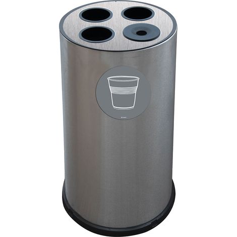 Pattumiera a Bidone per Raccolta Differenziata Ø35x72 cm 3 Scomparti Tubolari e 1 Vaschetta in Acciaio Inox Satinato
