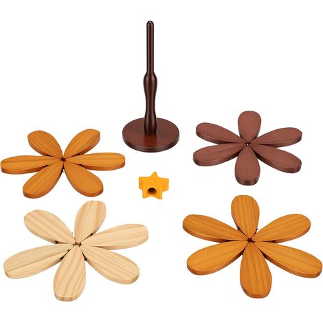 Dessous de plat en bois à motif étoile, lot de 4, pliables, pour plats chauds, bols et assiettes. Décoration de table. (1/5)