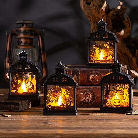 Décorations d'Halloween : veilleuse maison hantée, lanterne citrouille, ornement squelette, accessoires de fête pour une ambiance d'horreur créative, citrouille (1/4)
