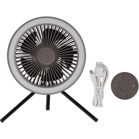 Tragbarer Campingventilator mit LED-Licht, 3 Windstufen, 3,7 V 2 A USB-Ladeanschluss, abnehmbarem Ständer für Zelt und Outdoor-Einsatz, Grau (1/5)