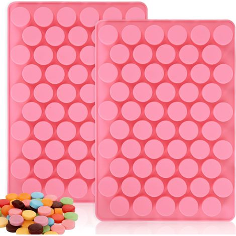 Moldes de silicona para chocolate con 55 cavidades cilíndricas  Juego de 2 mini moldes redondos de silicona para hacer chocolate sin azúcar, caramelos de frutas variados, chicles, ganache y cubitos de