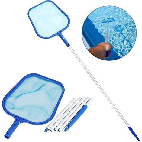 Filet d'écumage de piscine de 160 cm, filet de râteau à feuilles avec poteau télescopique à 5 sections pour le nettoyage des étangs et des spas (1/4)