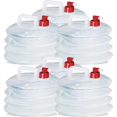 Jerrican à eau - JUANIO - 5 L pliable - Lot de 6 - Plastique alimentaire - Robinet de vidange