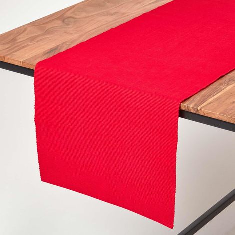 HOMESCAPES Cotton Plain Red Table Runner